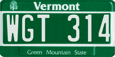 VT license plate WGT314