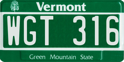 VT license plate WGT316