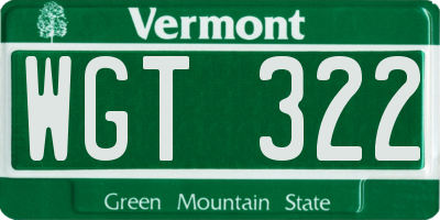 VT license plate WGT322