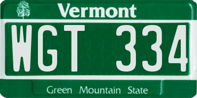 VT license plate WGT334