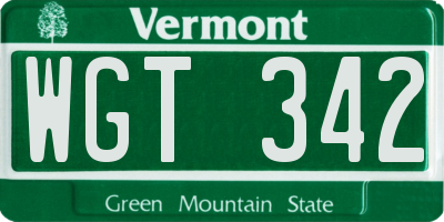 VT license plate WGT342