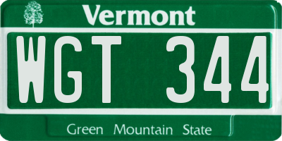 VT license plate WGT344