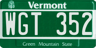 VT license plate WGT352