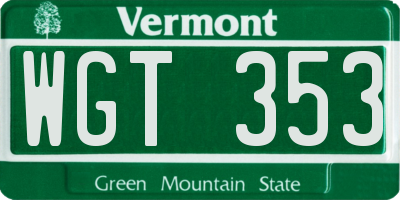 VT license plate WGT353