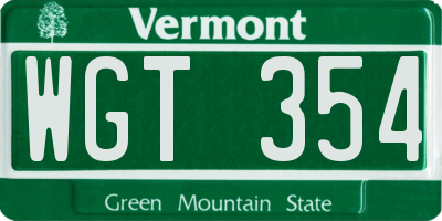 VT license plate WGT354