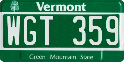 VT license plate WGT359