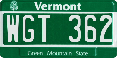 VT license plate WGT362