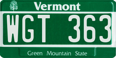 VT license plate WGT363