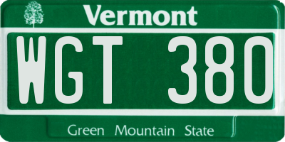 VT license plate WGT380
