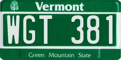VT license plate WGT381
