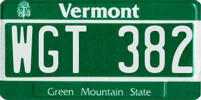 VT license plate WGT382