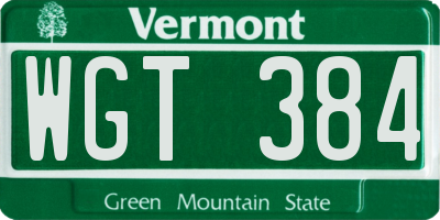 VT license plate WGT384