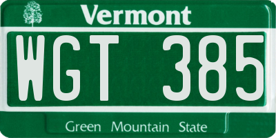 VT license plate WGT385
