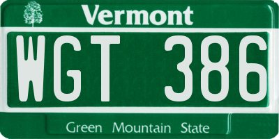 VT license plate WGT386