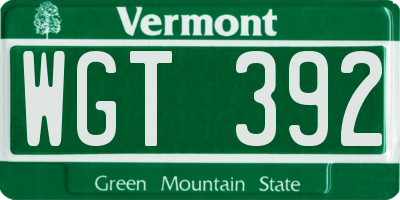 VT license plate WGT392