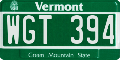 VT license plate WGT394