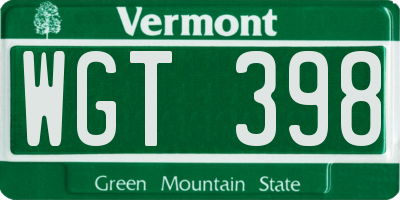 VT license plate WGT398