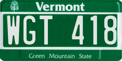 VT license plate WGT418