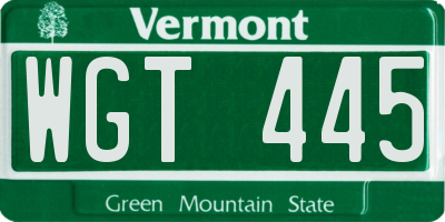 VT license plate WGT445