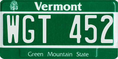 VT license plate WGT452