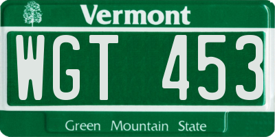 VT license plate WGT453