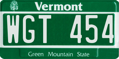 VT license plate WGT454