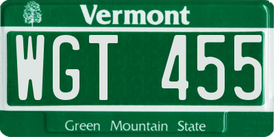 VT license plate WGT455