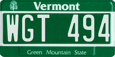VT license plate WGT494