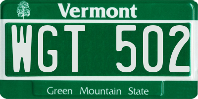 VT license plate WGT502