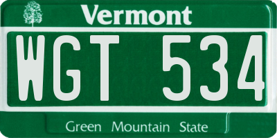 VT license plate WGT534