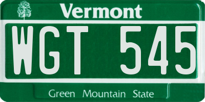 VT license plate WGT545
