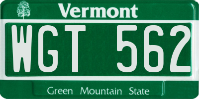 VT license plate WGT562