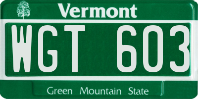 VT license plate WGT603