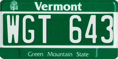 VT license plate WGT643