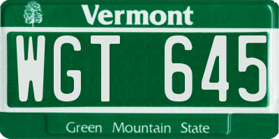 VT license plate WGT645