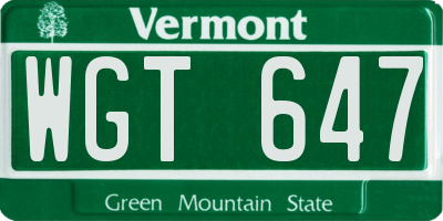 VT license plate WGT647