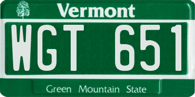 VT license plate WGT651