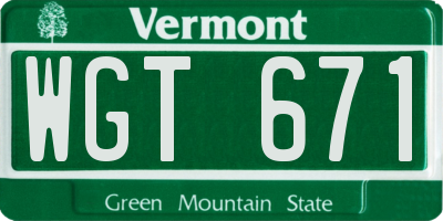 VT license plate WGT671