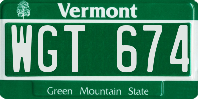 VT license plate WGT674