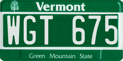 VT license plate WGT675