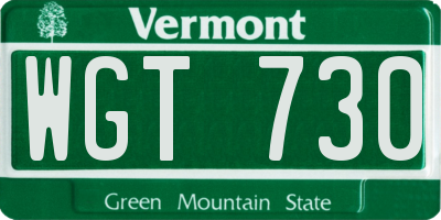 VT license plate WGT730