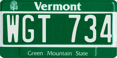 VT license plate WGT734