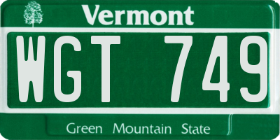 VT license plate WGT749