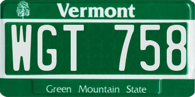 VT license plate WGT758