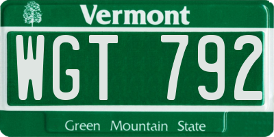 VT license plate WGT792