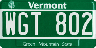 VT license plate WGT802