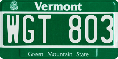 VT license plate WGT803
