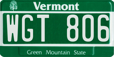 VT license plate WGT806
