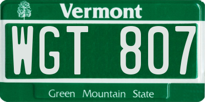 VT license plate WGT807
