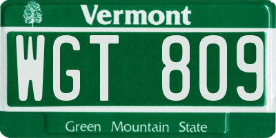 VT license plate WGT809